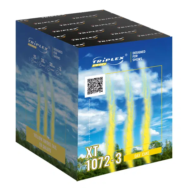 XT1072-3-strona.png Wyrzutnia dymna żółta z hukiem Triplex DAY CAKE YELLOW XT1072-3 - 25 strzałów 1.2"
