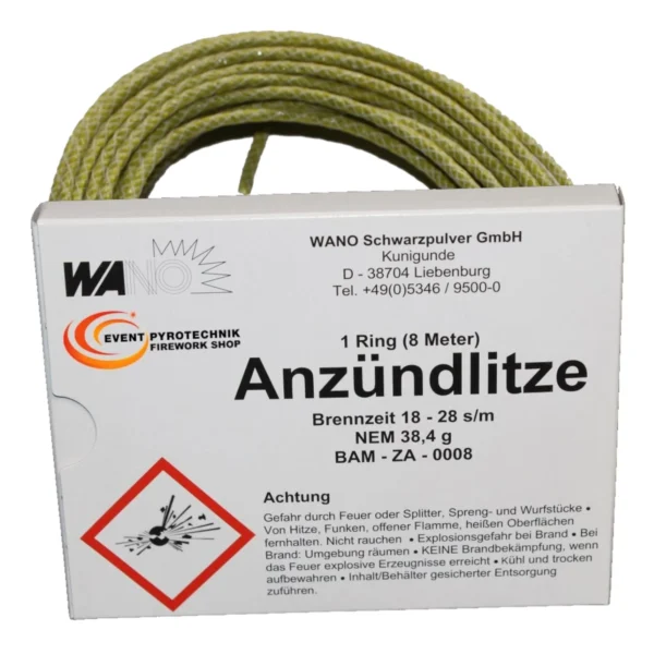 zuendschnur-anzuendlitze-gelb-8m-18-28-s_m-wano_0 Szybki lont prochowy Wano żółty 8 metrów - Prędkość spalania 18-28 s/m